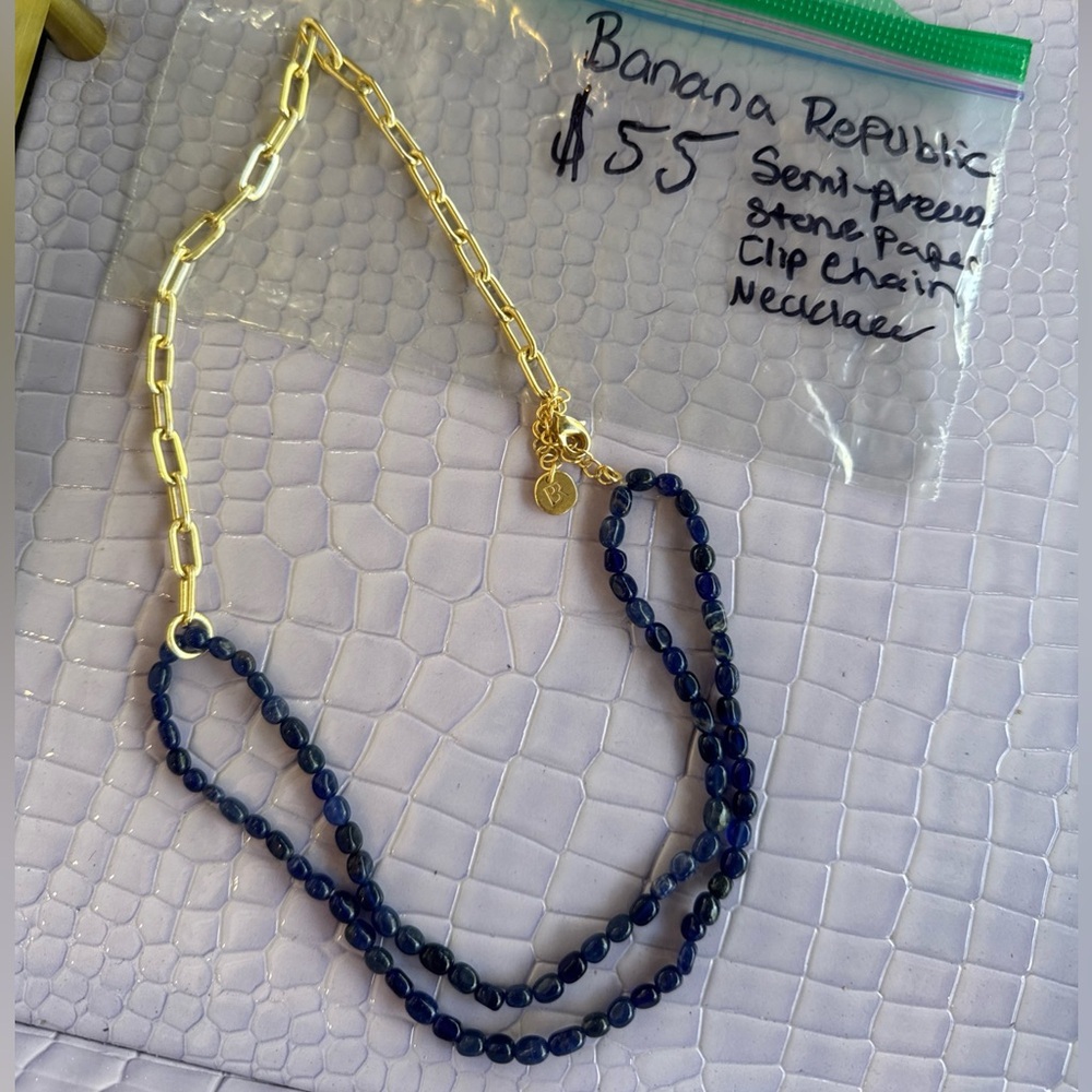Banana Republic Gold Chain with Deep Blue Beads - Picture 1 of 4